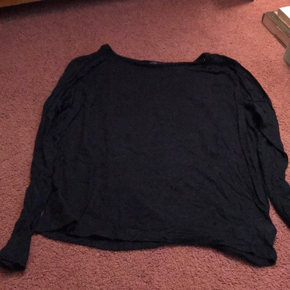Long sleeve navy top with lace upper back